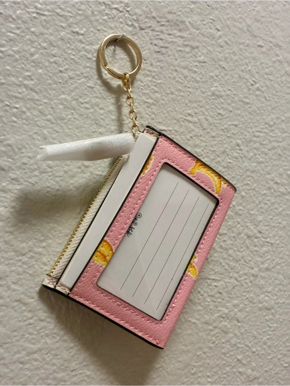 Coach Mini Skinny ID Card Case Bag Charm With Banana Print In Pink Lemonade NWT